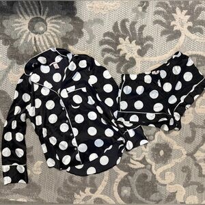Victoria’s Secret Black and White Polka Dot Satin Pajama Set
